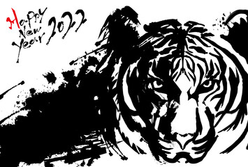 2022年　年賀状デザイン　虎　リアル　墨　寅年
