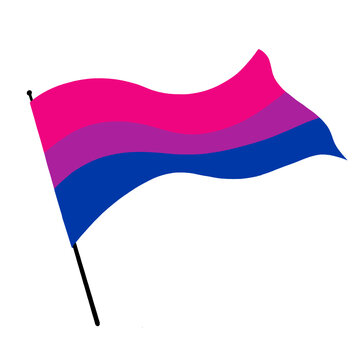 Illustration of a Bisexual Pride flag blowing in the wind.