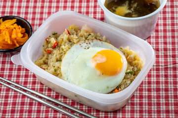 seafood fried rice with seaweed soup
