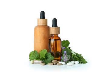 Naklejka premium Concept of herbal medicine pills isolated on white background