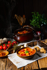 rustic Hungarian goulash soup with paprika