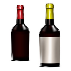 Dark glass red wine bottle isolated on white background, mock-up. Realistic vector illustration