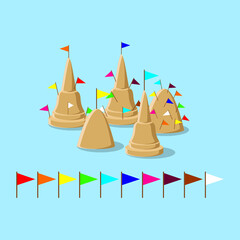 sand pagodas with colorful flags for decorative of songkran festival