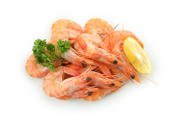 Tasty cooked shrimps isolated on white background