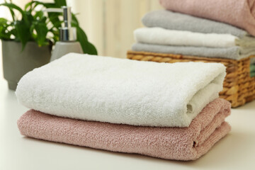 Obraz na płótnie Canvas Body care concept with clean towels, close up