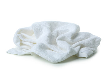 Clean crumpled towel isolated on white background - obrazy, fototapety, plakaty