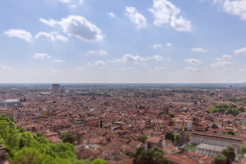 View of the historic center of Brescia city Lombardy, Italy (Tilt–shift effect)