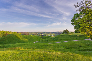 Lithuanian historic capital Kernave, green landscape of Kernave mounds