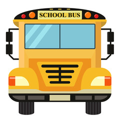 front view school bus cartoon isolated on white background