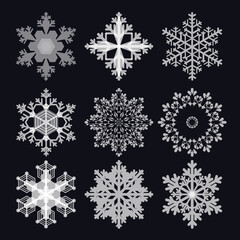 Naklejka na ściany i meble Many collection of translucent Snow flake crystal in winter season for decoration, gift, weather and etc.
