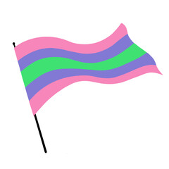 Illustration of a trigender Pride flag blowing in the wind.