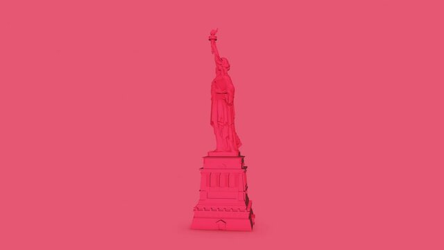 Pink Statue of Liberty Set, New York landmark, American symbol. 3D Render