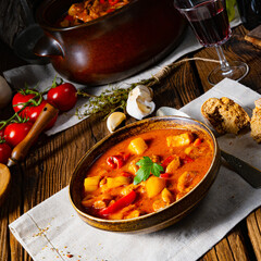 rustic Hungarian goulash soup with paprika