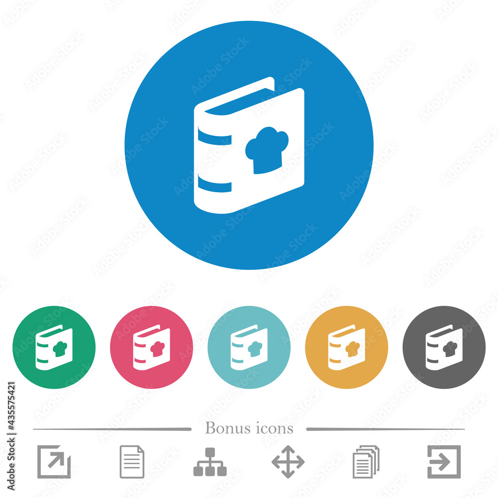 Poster cookbook with chef hat flat round icons