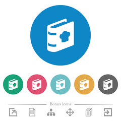 cookbook with chef hat flat round icons