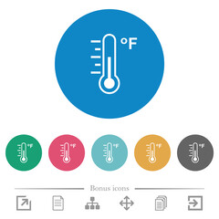 Fahrenheit thermometer medium temperature flat round icons