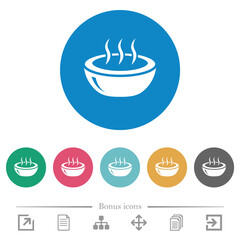 Glossy steaming bowl flat round icons