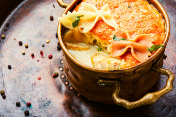 Casserole with chicken and macaroni