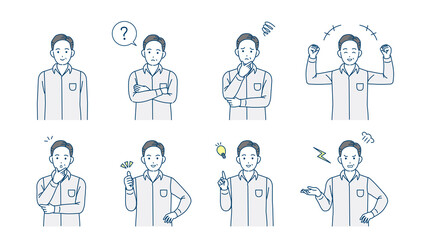 中高年の男性　仕草　ポーズ　バリエーション　セット　ミドル　イラスト素材