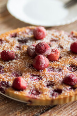 Homemade strawberry cake. Stot on the kitchen table.