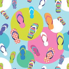 Flip flop color summer pattern. Seamless repeat background. Cartoon flat illustration.