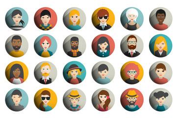 Set of circle persons, avatars, people heads  different nationality in flat style. Vector.