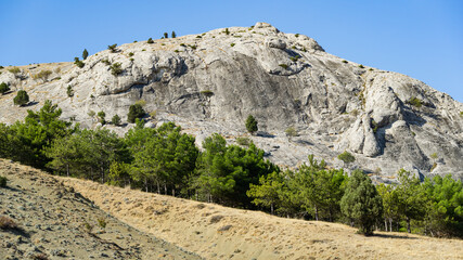 Mountains near Veseloe village near Sudak. Crimea mountain landscape on sunny autumn day.