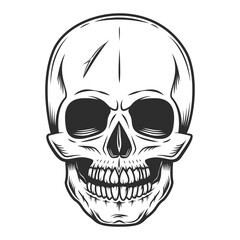 Vintage scary human skull tattoo template in monochrome style isolated vector illustration