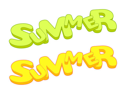Vector retro cartoon comic book style volumetric inscription. Summer text. Colorful design element for cards, banners, posters, books, flyers, kids things, toys, party invintations and so forth.