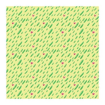 Rounded drops and cute hearts on a yellow background. Abstract pattern for textile and packaging design