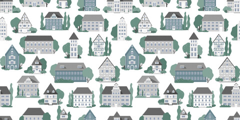 Seamless texture with cozy houses from small old streets.