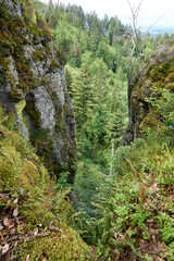 beautiful panarama view from a mountain with forest imposing rocks and under blue sky