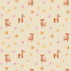 Watercolor pattern of baby elements