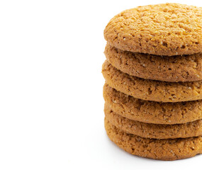 Oatmeal cookies, on white background isolated in close-up