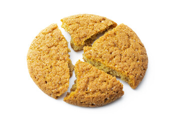 Slices of oatmeal cookies in a close-up on a white background isolated