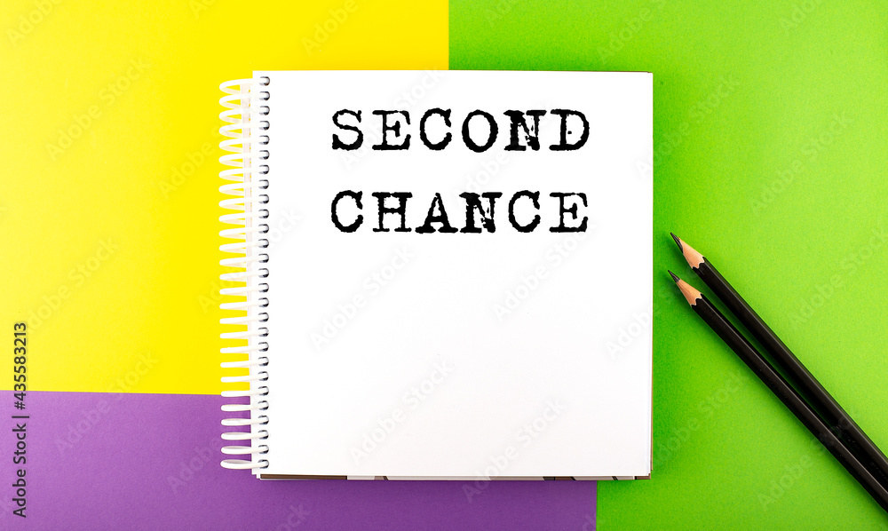 Poster minimal work space : sketchbook on the colorful background with second change text