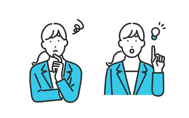 働く女性社員の表情セットイラスト素材