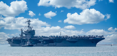 Aircraft carrier crossing the ocean, US Navy Nuclear Aircraft carrier, Warship, Naval Forces...