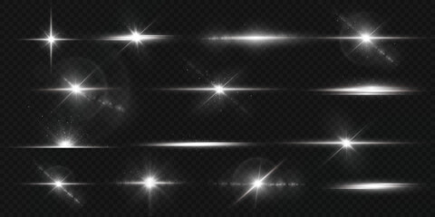 Sun with glare on a transparent background. Star shines with pleasant rays on a white isolated background. Vector illustration.	