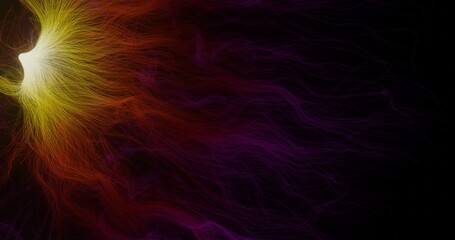 Glowing threads in dark space 3d illustration