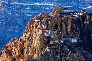 Dhankar monastry perched on a cliff in Himalayas, India