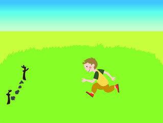 Obraz na płótnie Canvas Vector Illustration of a Child Running, Kids, Students Run, Traditional Children Games, Kick the stick