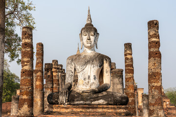 Ancient Buddha statue at Wat Mahathat, Sukhothai Historical Park, Sukhothai, Thailand