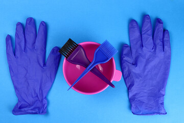 Hair Dye Kit Pink plastic bowl and Color brushes