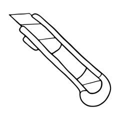 Hand drawn office knife icon. Professional labor construction tool with beige and blue colors
