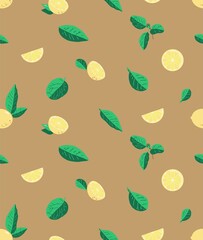 lemon fruit tropical leaf vector seamless pattern