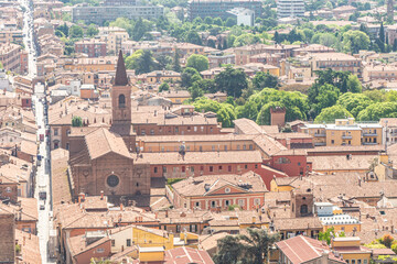 Fototapeta na wymiar Aerial view of Bologna with beautiful church and historical buildings