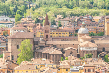 Aerial view of Bologna with beautiful church and historical buildings