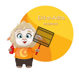 Eid al-Adha Mubarak. Funny cartoon character ram