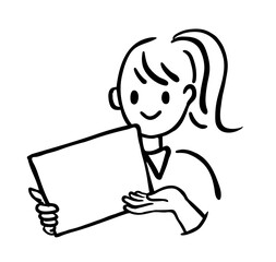 紙を持つ女性の手描きイラスト